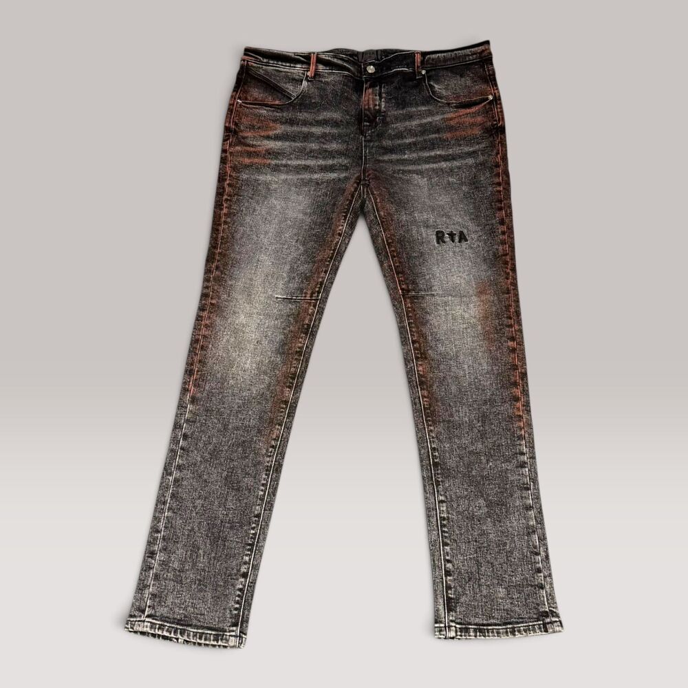 RtA Clayton Charcoal Acid Wash Red Skinny Jeans